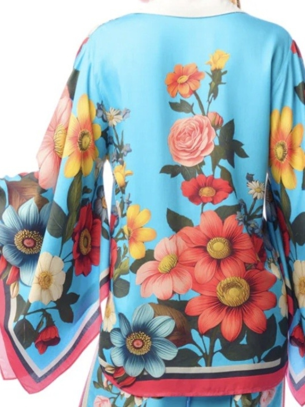 Aratta Floral Garden White Blue Floral Accent Top - Picture 4 of 10